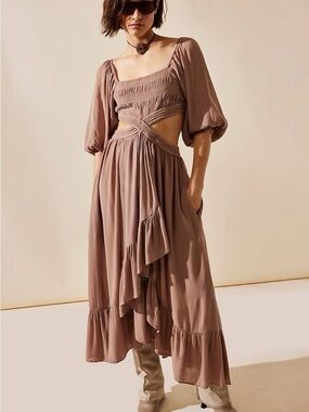 Free People Smocked Cutout Midi Dress